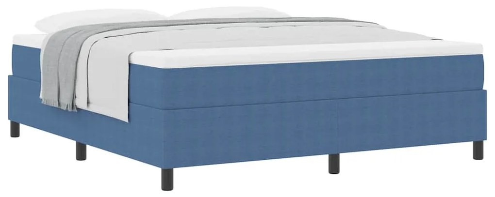 Cama Box com Colchão Azul, Super King, em Tecido Corduroy