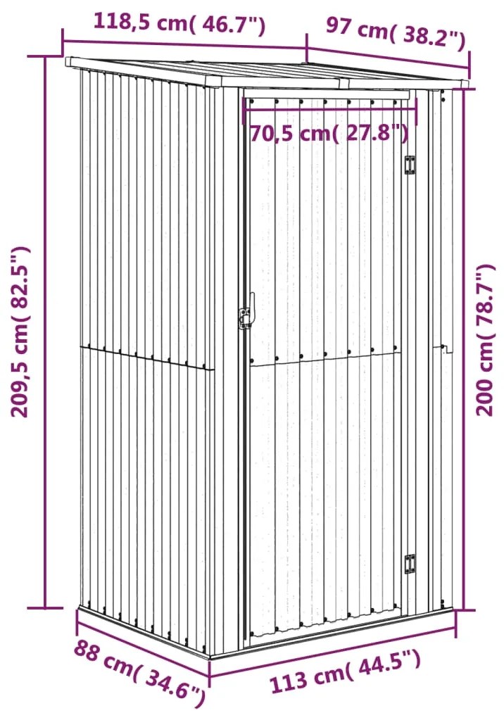 Abrigo de jardim 118,5x97x209,5 cm aço galvanizado antracite