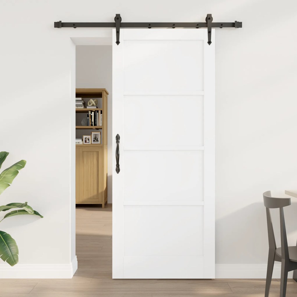 vidaXL Porta Deslizante com Conjunto de Ferragens 'ORKDAL'Madeira Sólida Branca