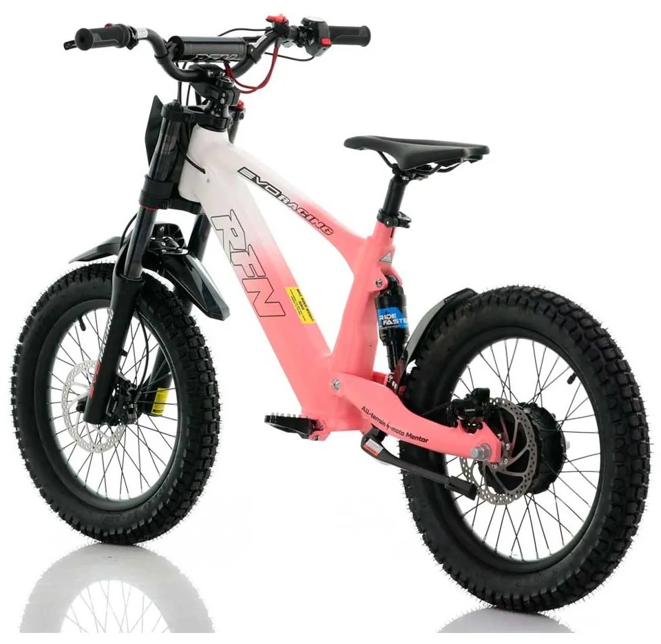 Bicicleta elétrica infantil 500W Roan RXF Evo Racing 18" Rosa e Branco