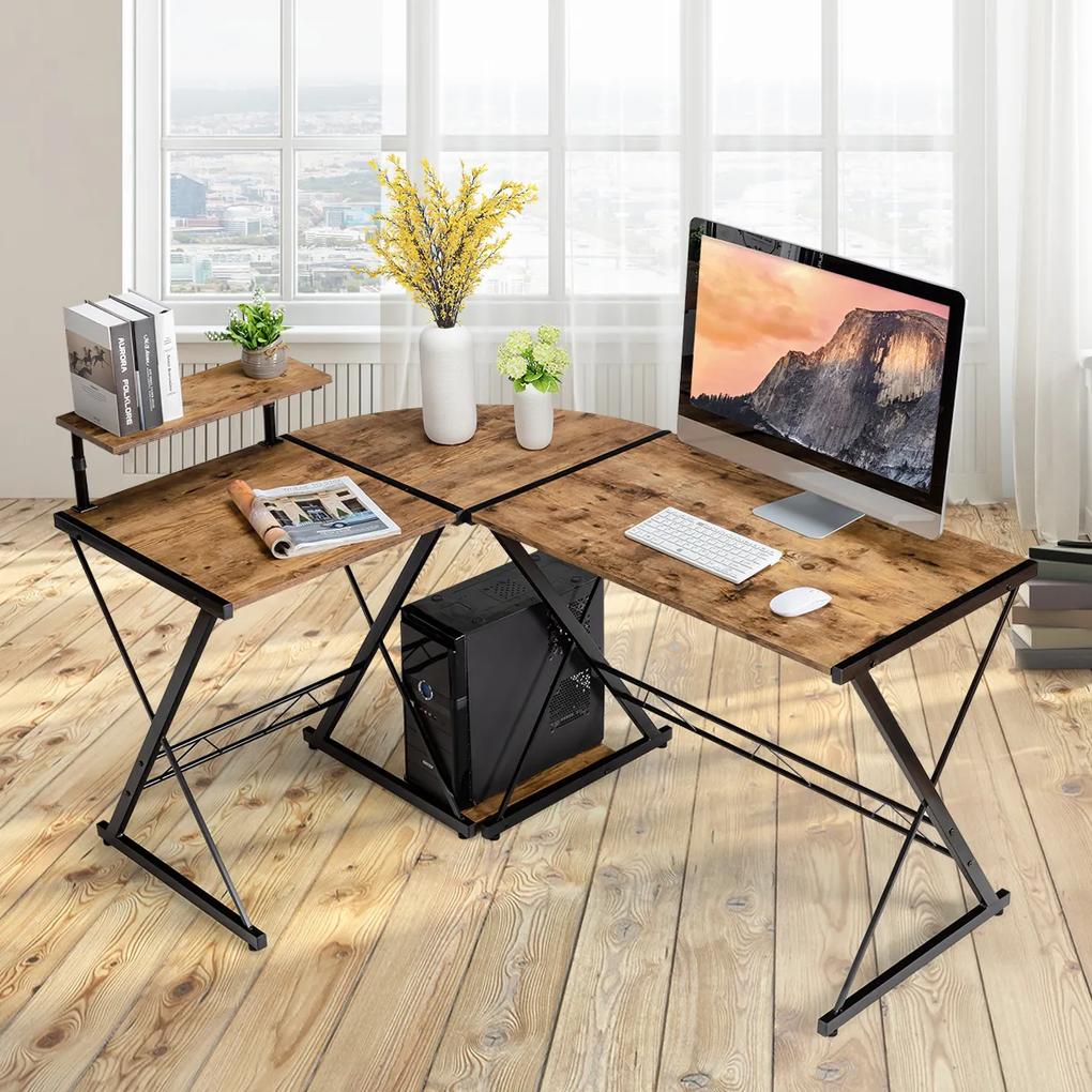 Mesa de computador angular em forma de L com suporte de monitor ideal para casa e mesa 147 x 112 x 79 cm Natural