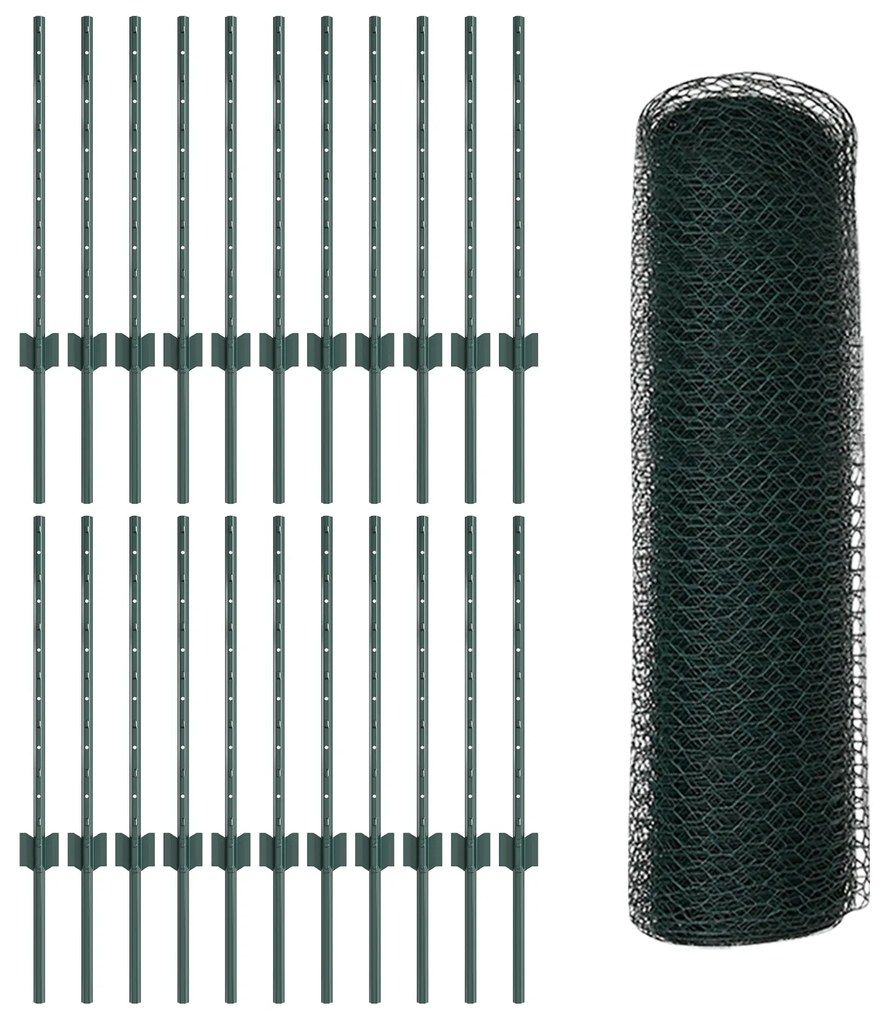 Postes de Cerca vidaXL 11 pcs Canal U Verde 60 cm Aço