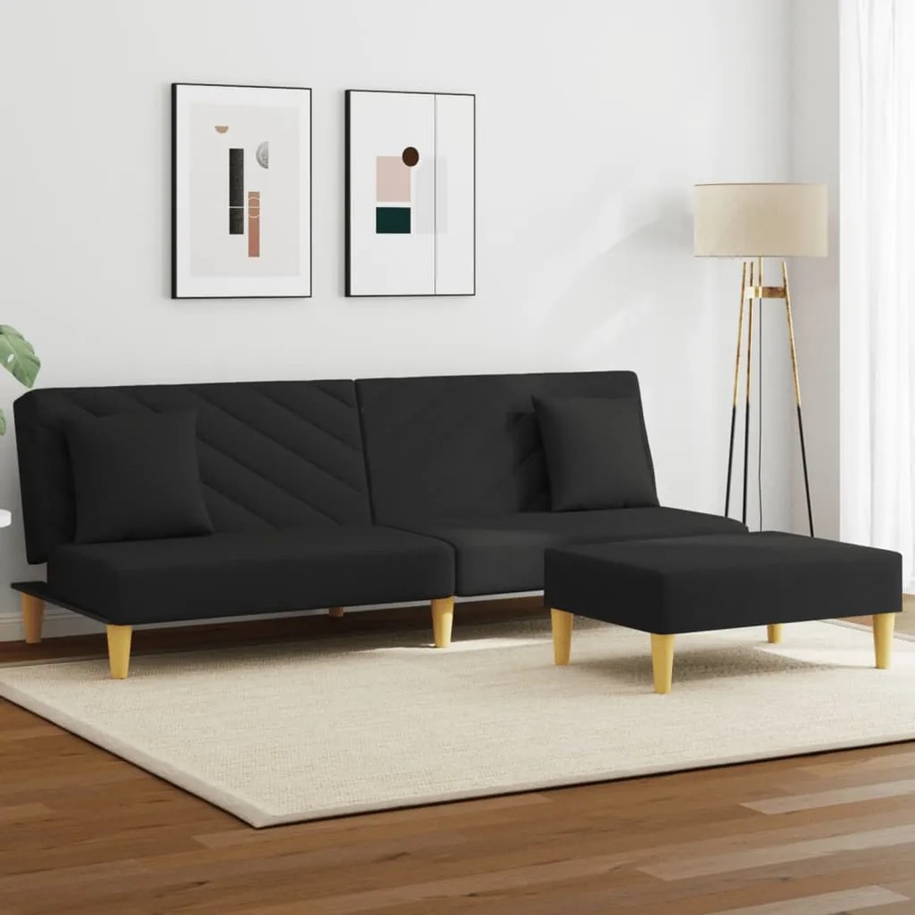 vidaXL Sofá-cama 2 lugares c/ almofadas e apoio de pés tecido preto