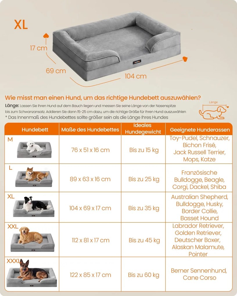 Cama ortopédica para cães,  104 x 69 x 17 cm, espuma com saliências cinzenta