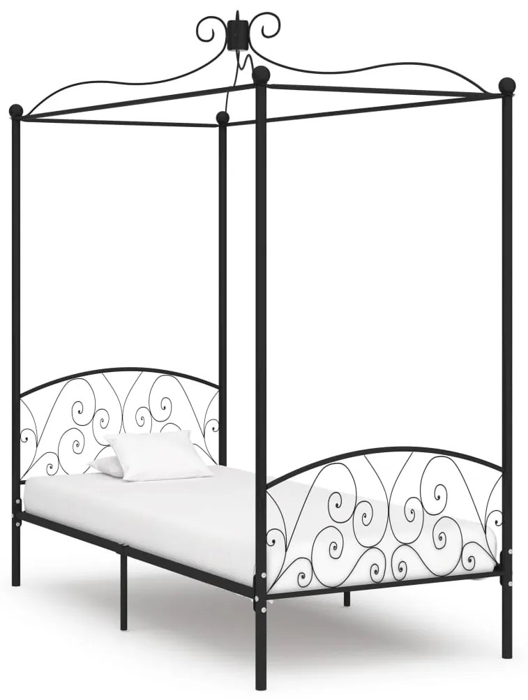vidaXL Estrutura de cama com dossel metal preto 90x200 cm