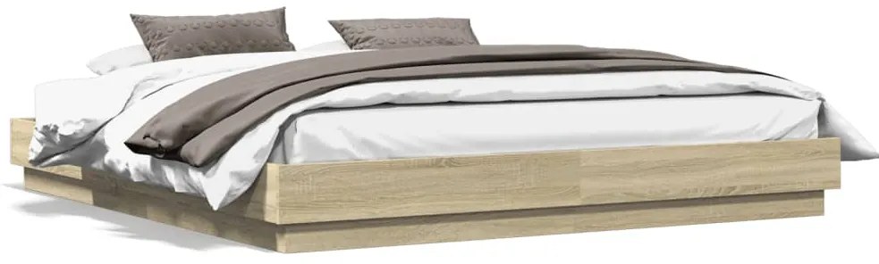 Estrutura de cama com luzes LED 200x200 cm carvalho sonoma