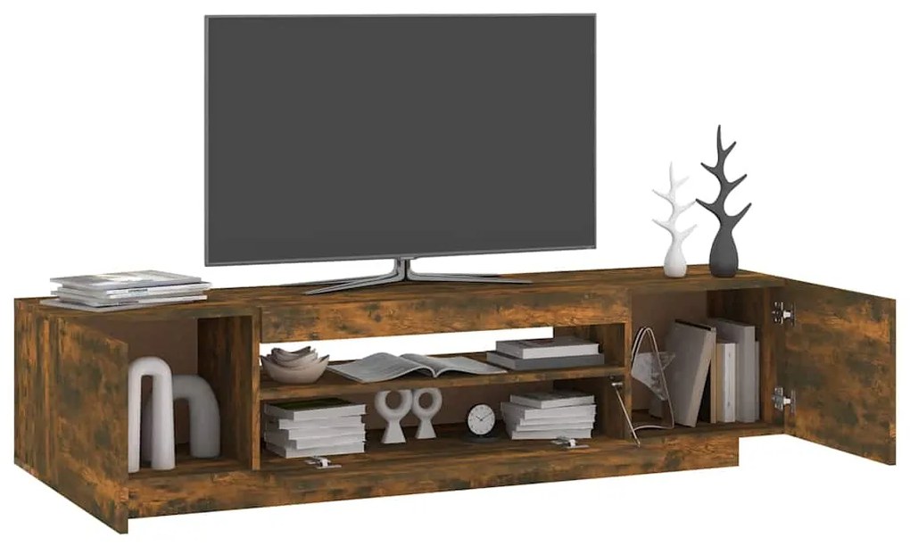 Móvel de TV com luzes LED 160x35x40 cm carvalho fumado