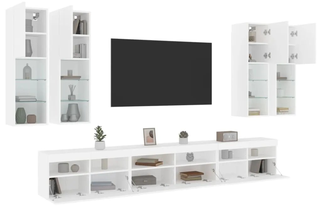 vidaXL 7 pcs conjunto de móveis de parede para TV com luzes LED branco
