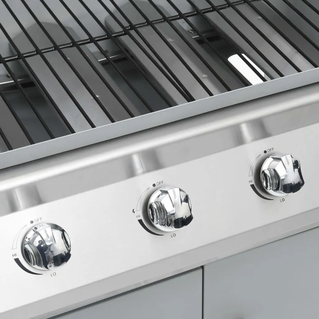 Grelhador/barbecue a gás 4+1 zonas de cozinhar prateado