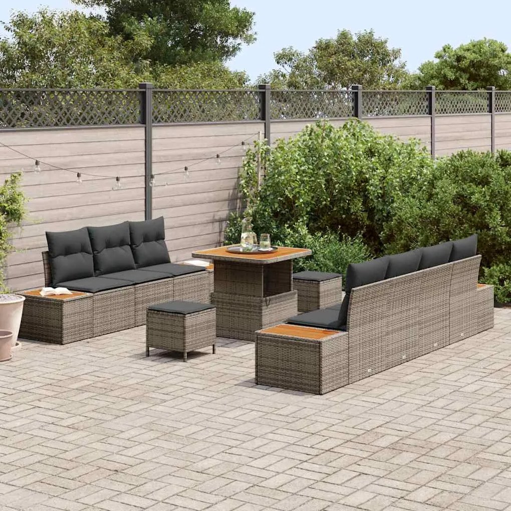 Conjunto de Sofás de Jardim vidaXL de 10 Peças com Almofadas Cinza de