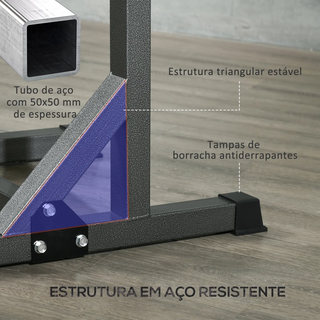 Suporte para Barras de Pesos com Largura e Altura Ajustáveis Suporte de Musculação com Estrutura de Aço 60-87x65x121-158 cm Preto