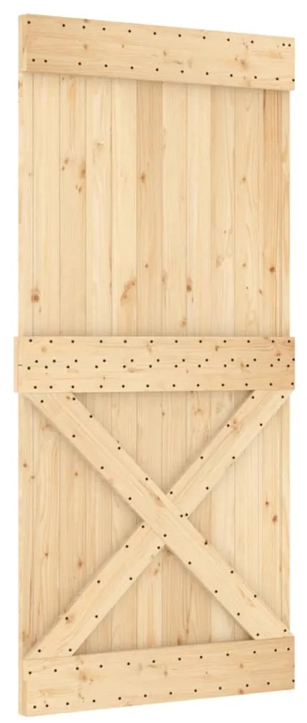 Porta de correr com ferragens 95x210 cm madeira de pinho maciça