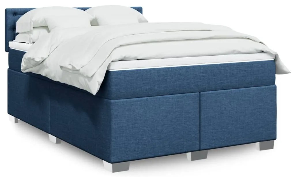 Cama com molas/colchão 140x200 cm tecido azul