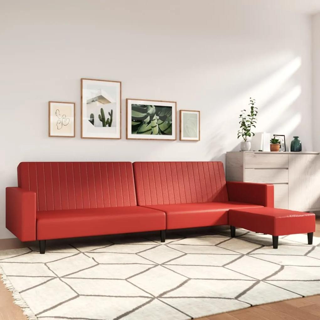 Sofá-cama 2 lugares + apoio pés couro artificial vermelho tinto