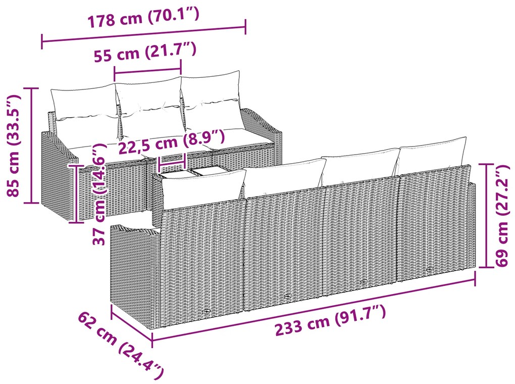Conjunto de Jantar de Jardim com Almofadas Cinzas de Rattan Poliéster