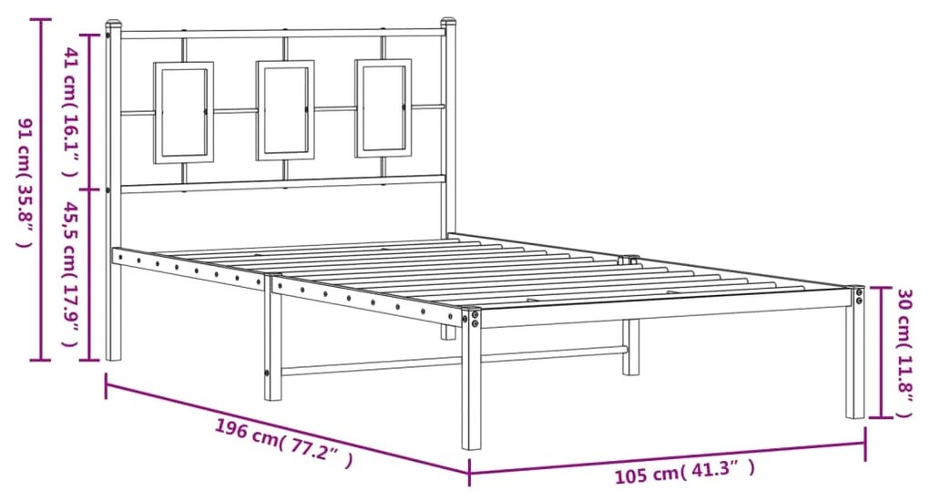 Estrutura de cama com cabeceira 100x190 cm metal branco