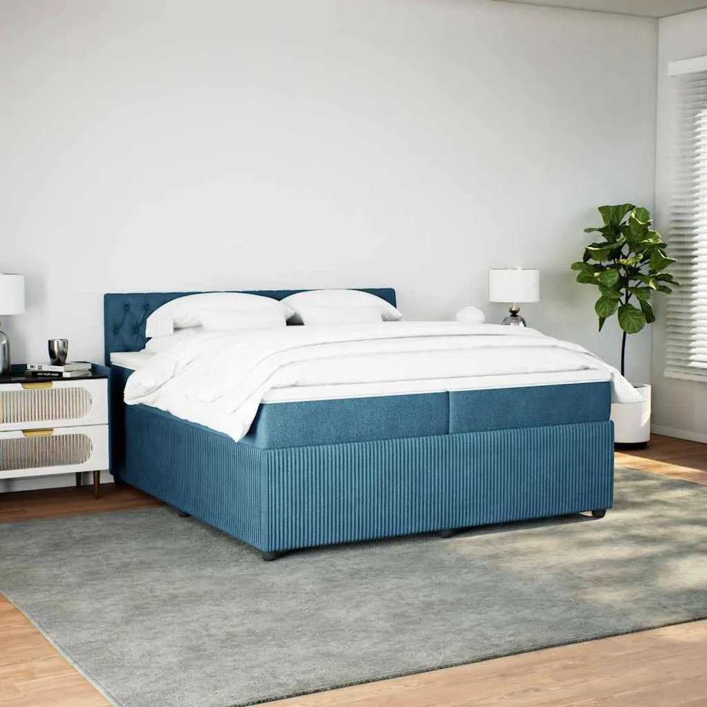 Cama com molas/colchão 200x200 cm veludo azul