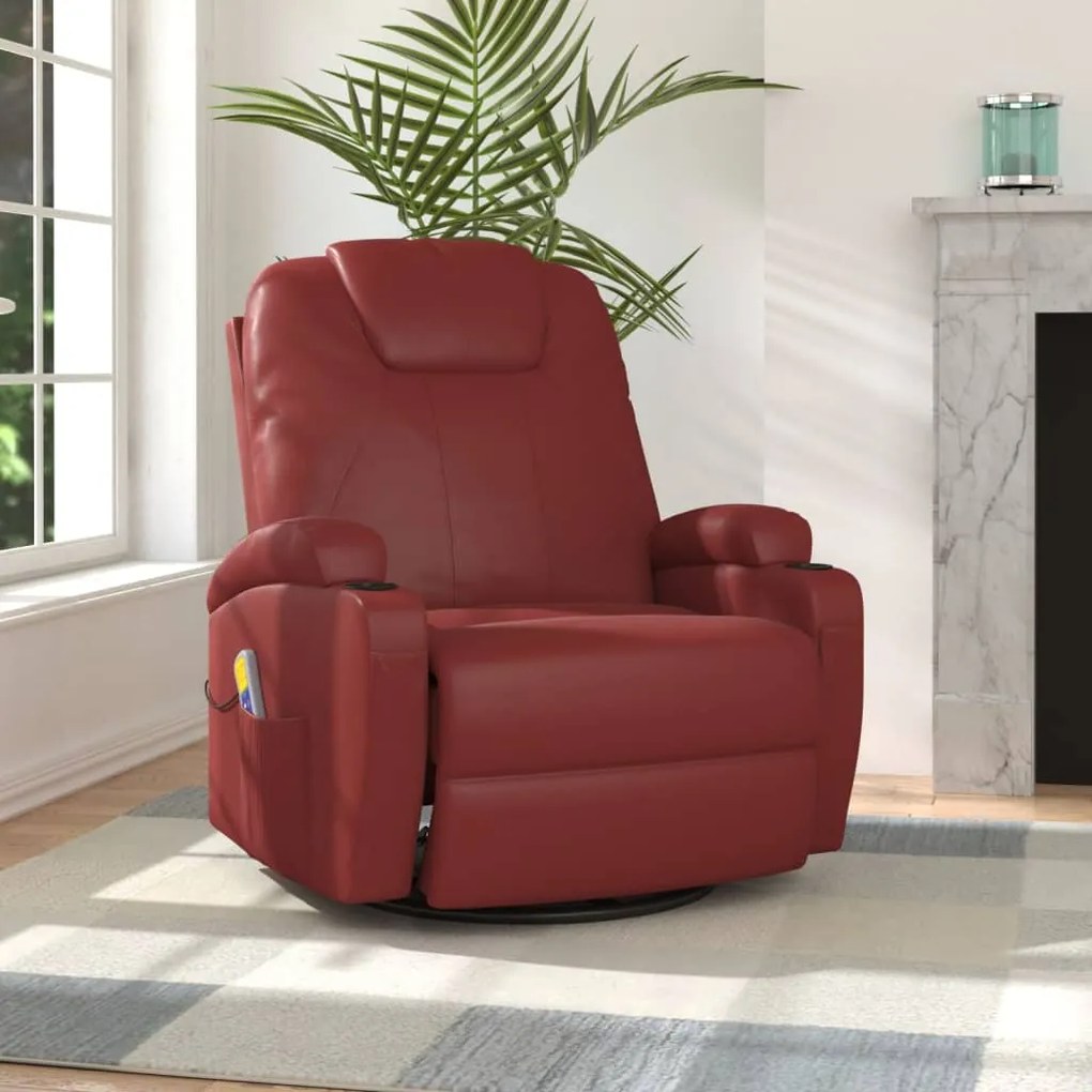 335851 vidaXL Poltrona massagens reclinável couro artificial vermelho tinto