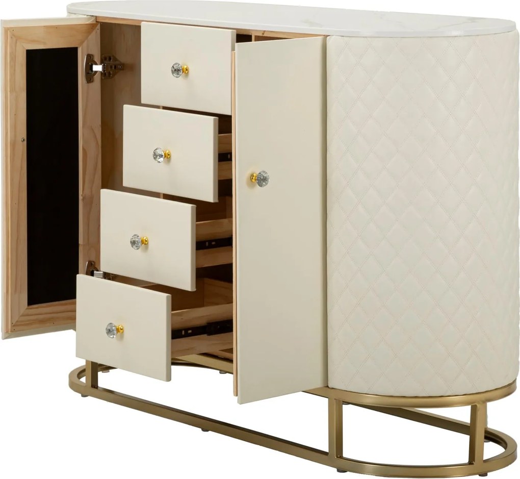 Aparador Sharon - Madeira e MDF Branco com Detalhes Dourados - 120 cm