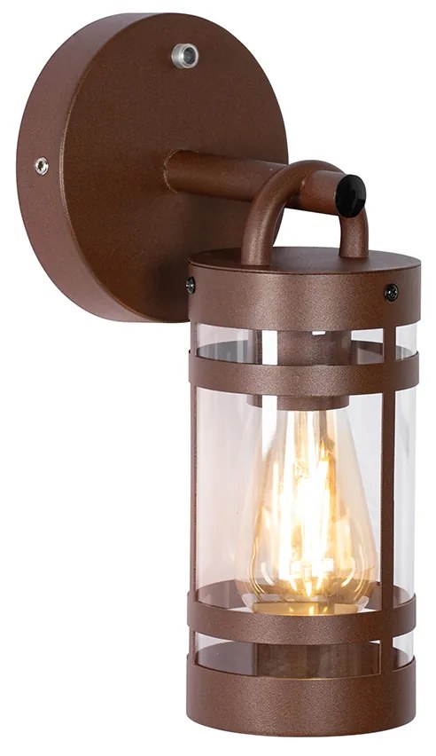 Candeeiro de parede exterior castanho enferrujado IP44 com sensor crepuscular - Ruben Industrial