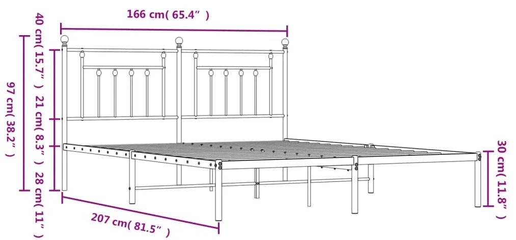 Estrutura de cama com cabeceira 160x200 cm metal preto