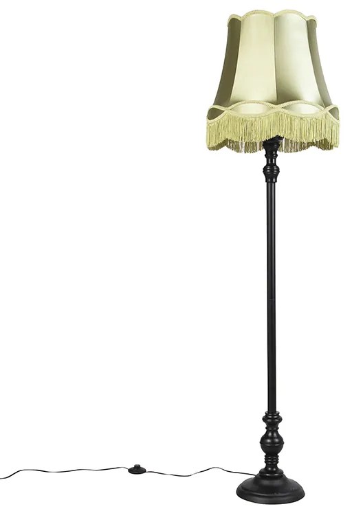 Candeeiro de pé preto com cúpula verde - Classico Clássico / Antigo