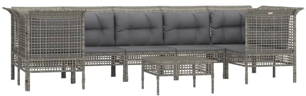 8 pcs conjunto lounge de jardim c/ almofadões vime PE cinzento