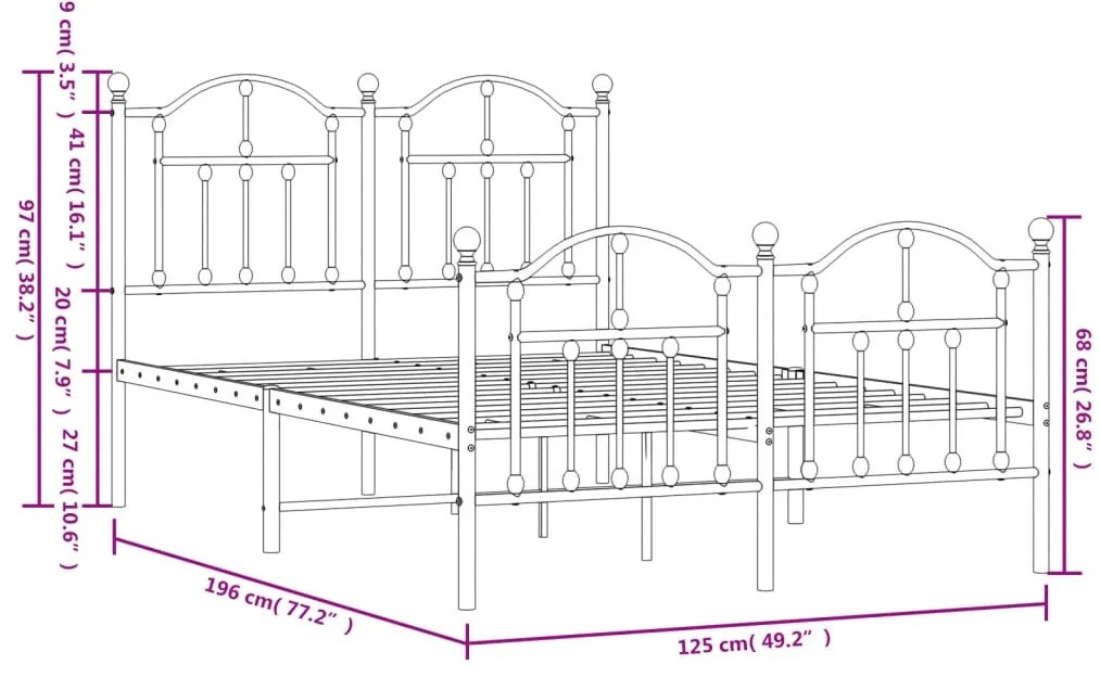 Estrutura de cama com cabeceira e pés 120x190 cm metal branco