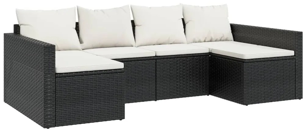 2 pcs conjunto lounge de jardim c/ almofadões vime PE preto