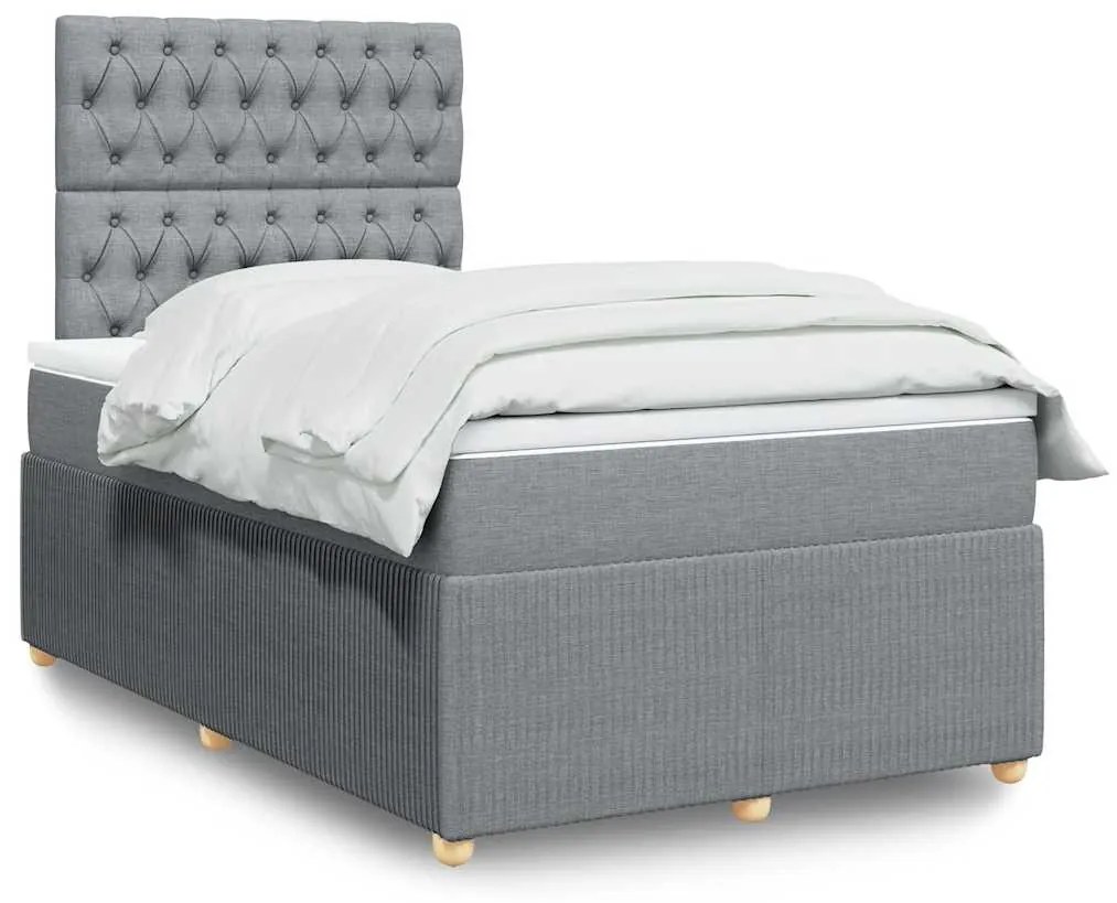 Cama boxspring com colchão 120x190 cm tecido cinzento-claro