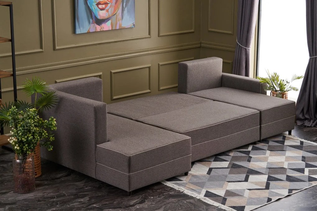 Sofá-cama de canto Ece – Castanho – 315x88x160 cm