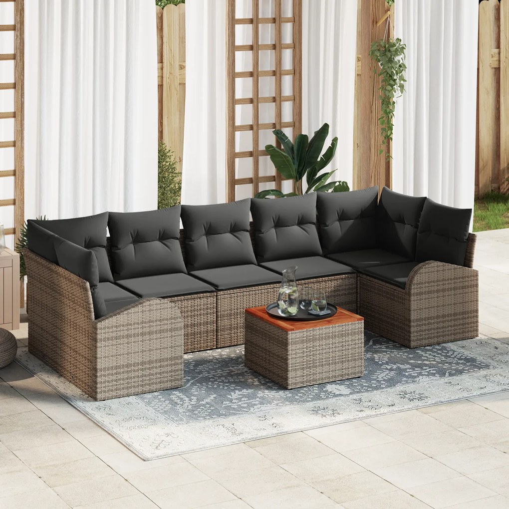 Conjunto de Sofá de Jardim vidaXL 8 Peças com Almofadas Cinzas de Vime