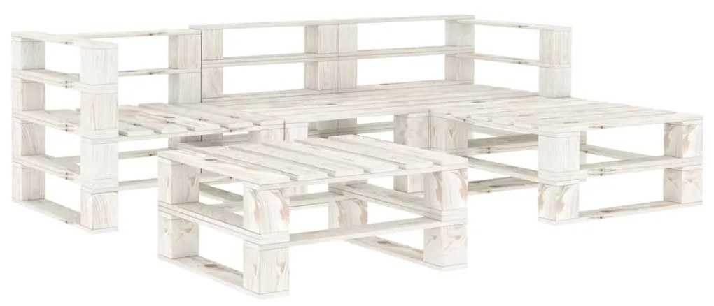 5 pcs conjunto lounge de jardim em paletes madeira branco