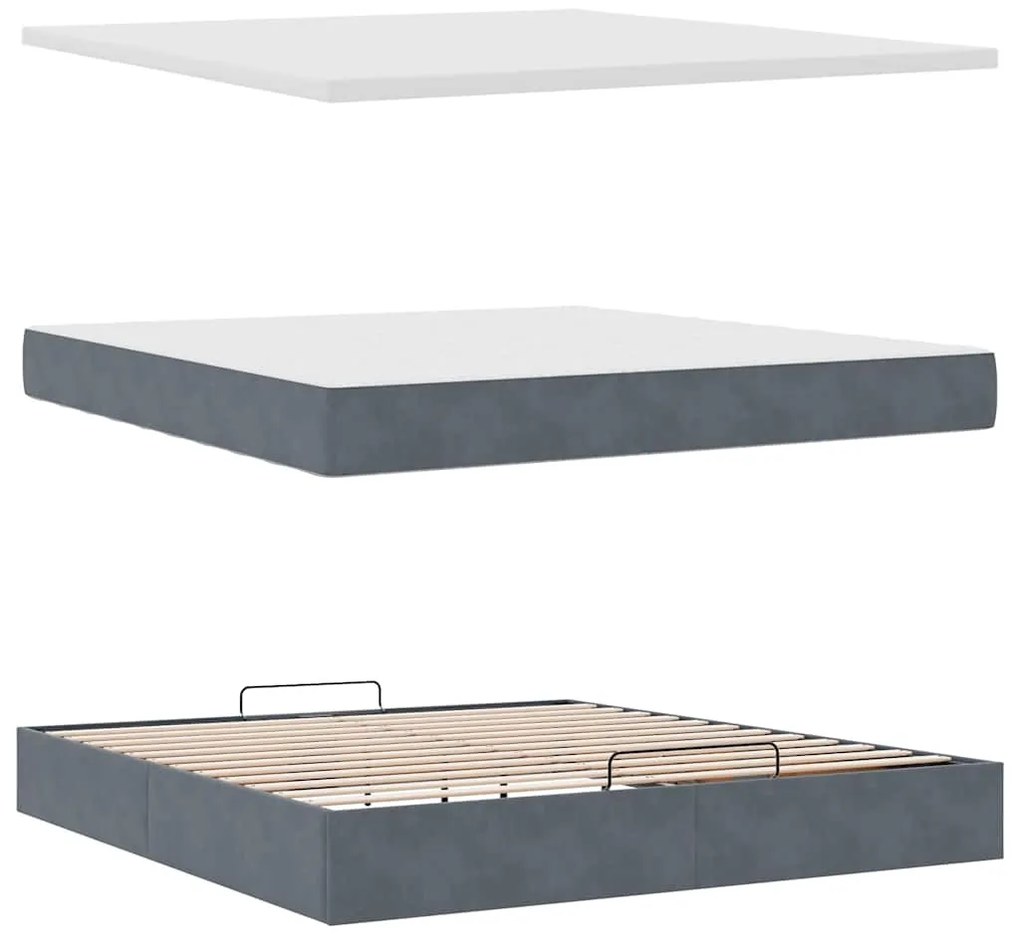 Estrutura cama otomana colchões 180x200 cm cinzento escuro