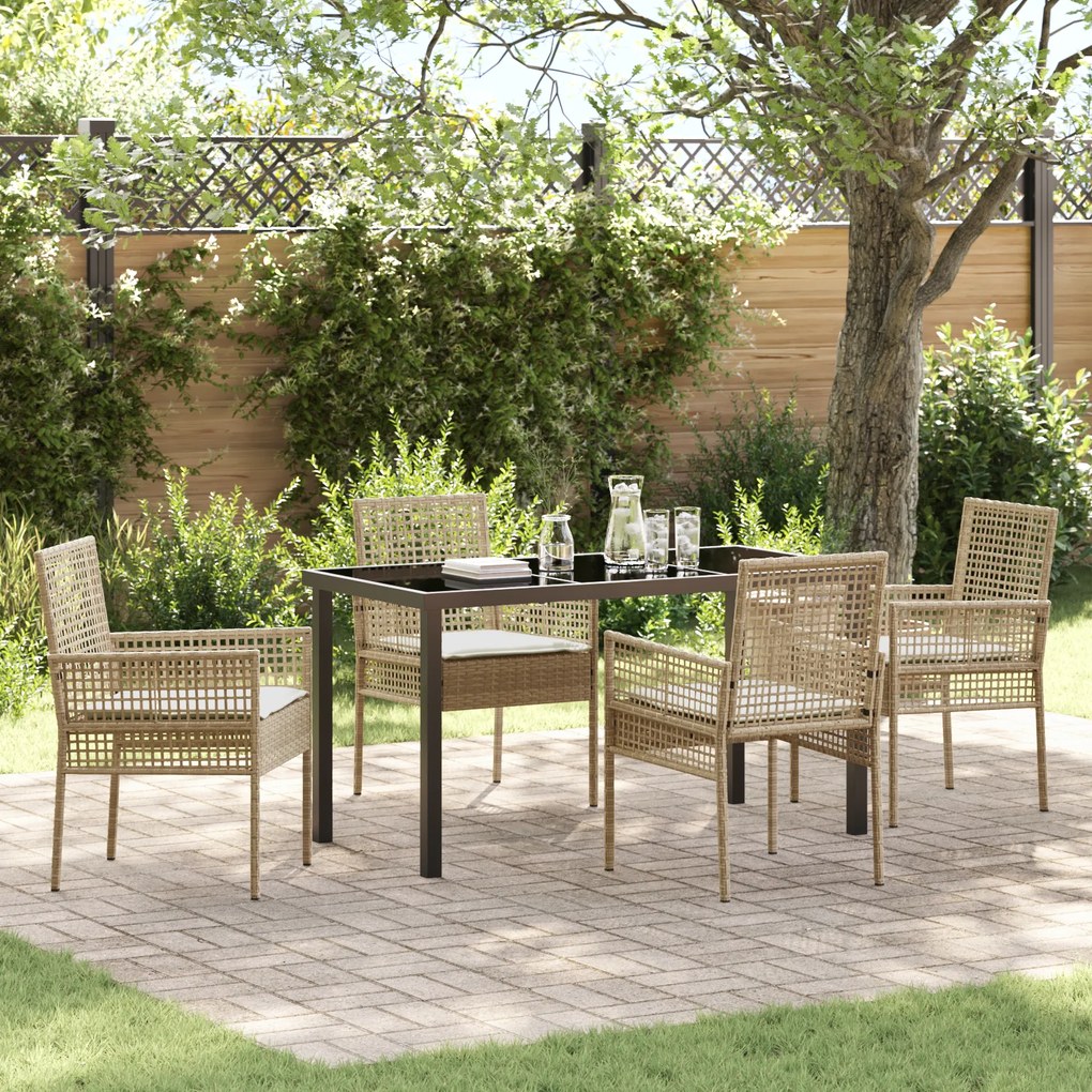 vidaXL Conjunto de Jantar de 5 Peças com Almofadas Bege de Rattan Poly