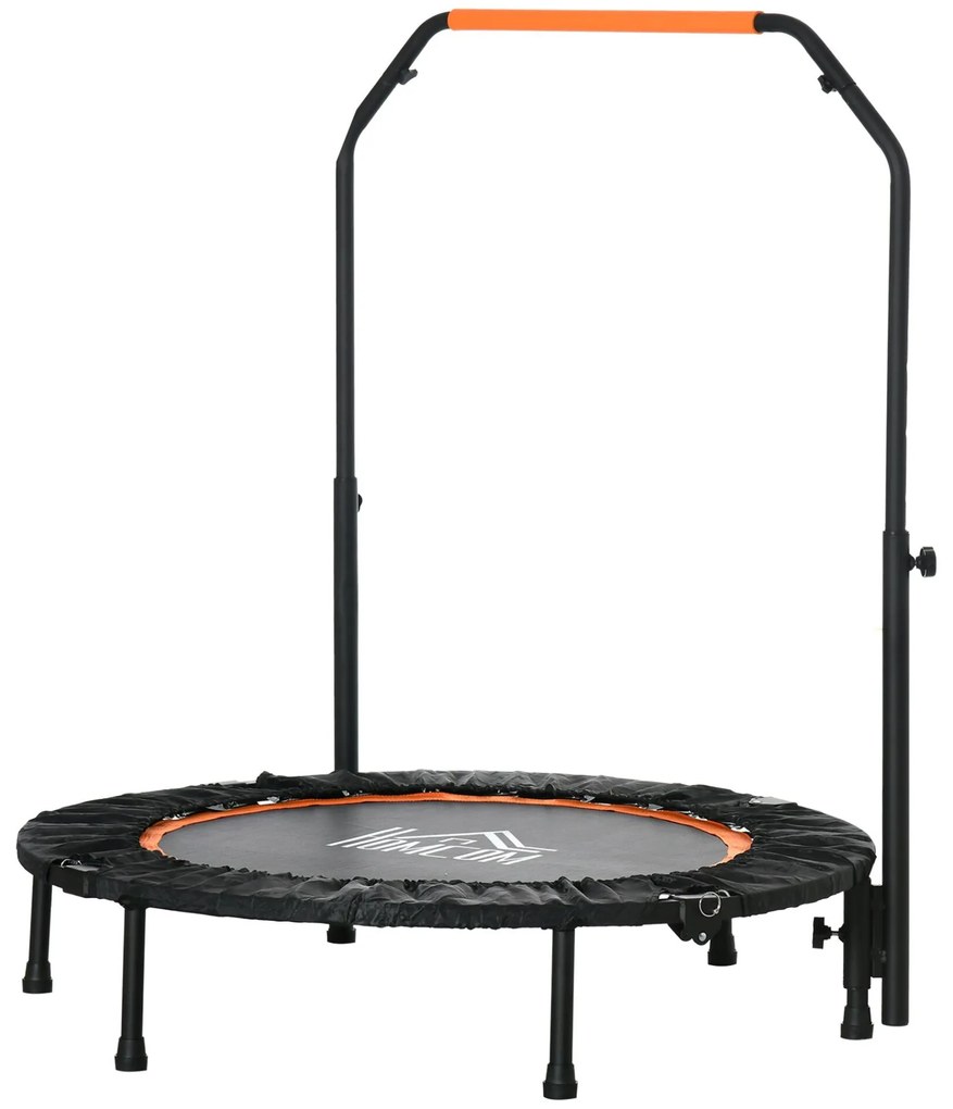 HOMCOM Trampolim Fitness Ø102 Trampolim Dobrável com Pega Ajustável em 4 Níveis Estrutura de Aço para Treino de Pernas Corpo em Casa Escritório Ginásio Preto e Laranja
