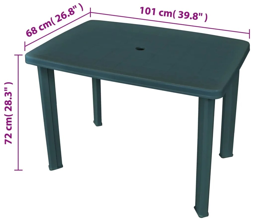 Mesa de jardim 101x68x72 cm plástico verde