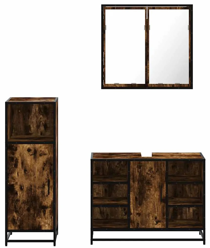 3 pcs conjunto de móveis WC madeira processada carvalho fumado