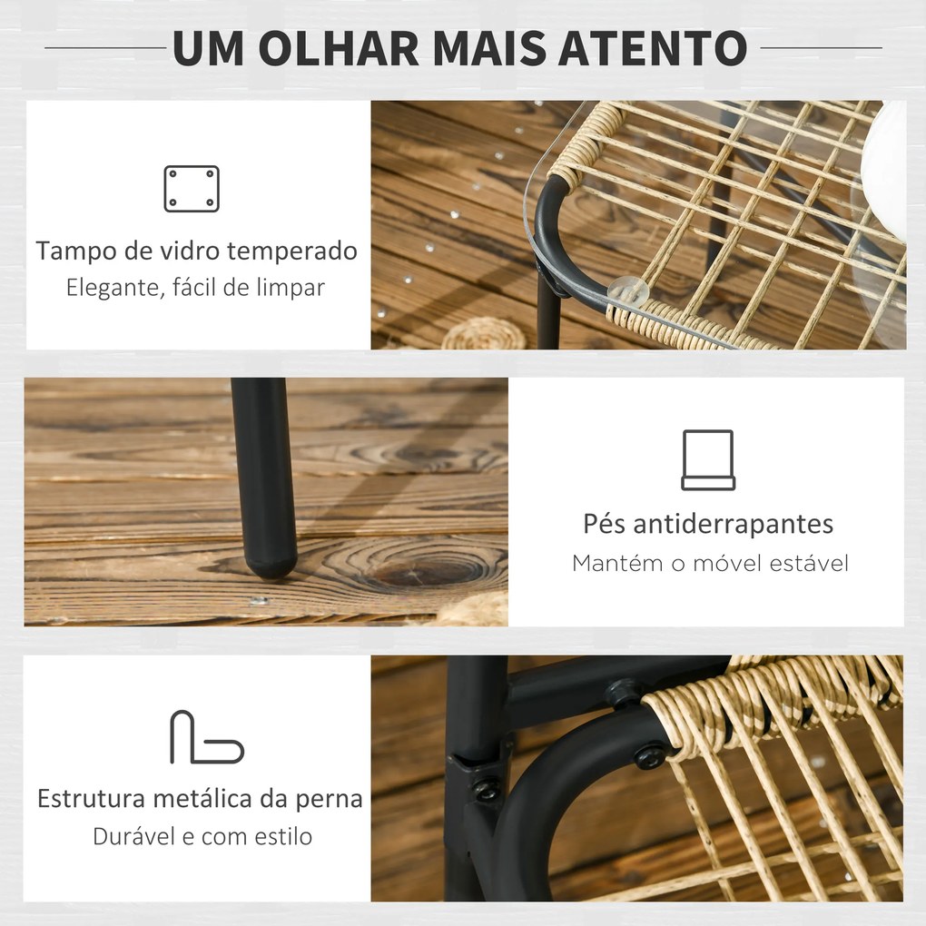 Conjunto de 4 Peças de Móveis de Jardim de Vime Sintético com 2 Poltronas 1 Sofá Duplo 1 Mesa de Centro Natural e Preto