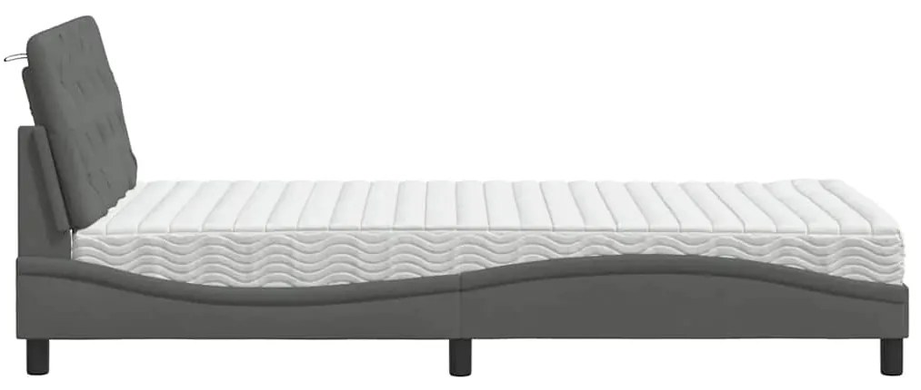 Cama com colchão 100x200 cm tecido cinzento-escuro