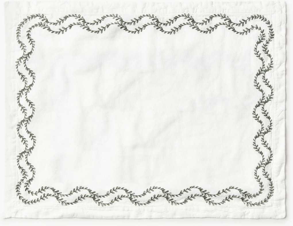 Individuais em linho lavado com bordado artesanais Ivy, conjunto de 2