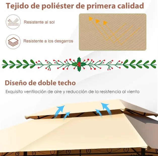 Pérgola com rede amovível Estrutura de aço duplo para churrasco Picnic Casamento 3,9 x 2,9 m ) Castanho