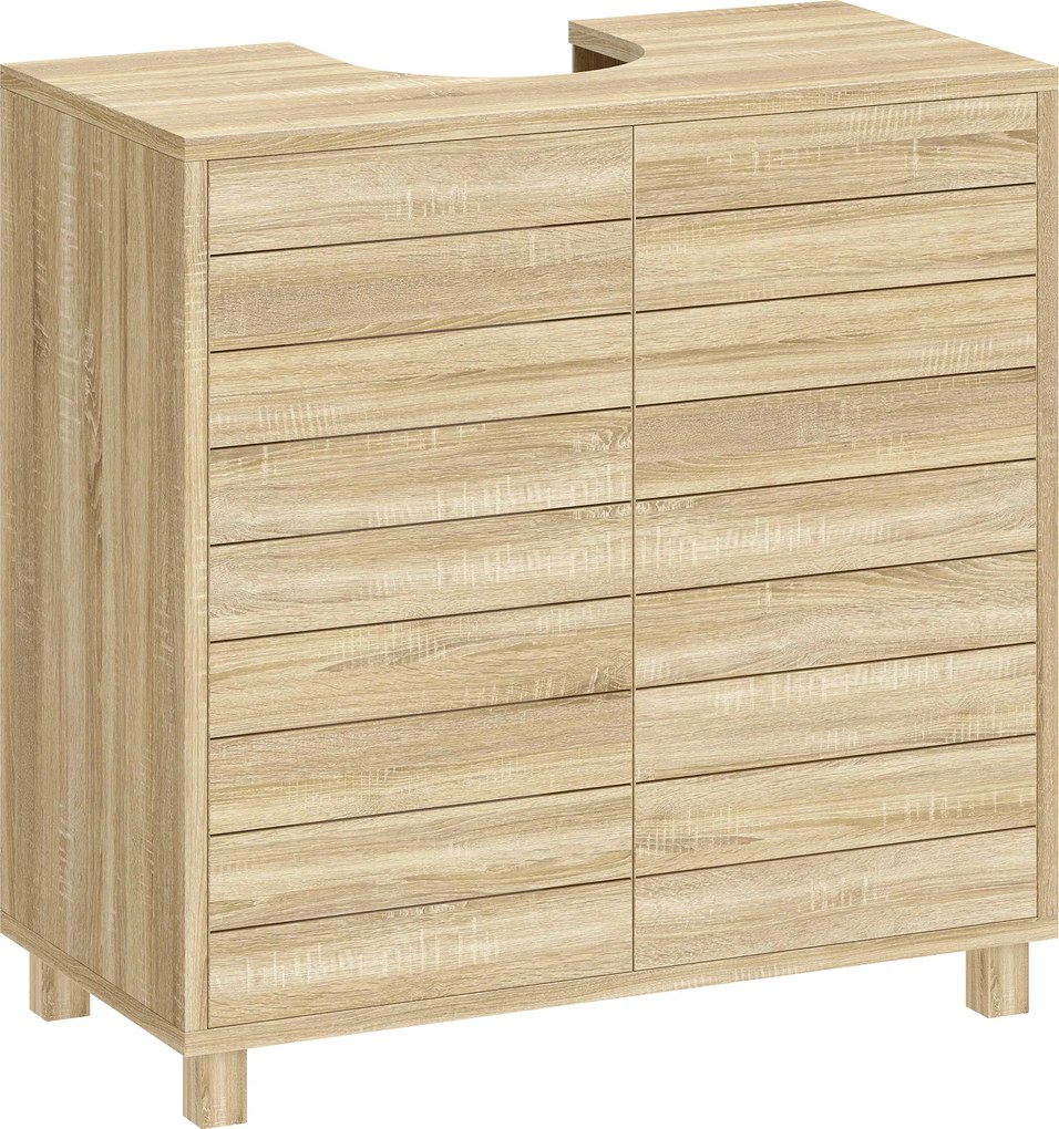 HOMCOM Móvel de Casa de Banho com Prateleira Ajustável, Portas de Ripas e Abertura por Pressão, para Lavatório com Pedestal ou de Parede | Aosom Portugal