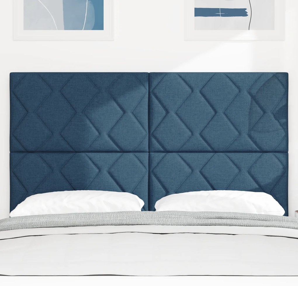 Cabeceira com Design de Blocos de Diamante em Azul, 160 cm de Tecido