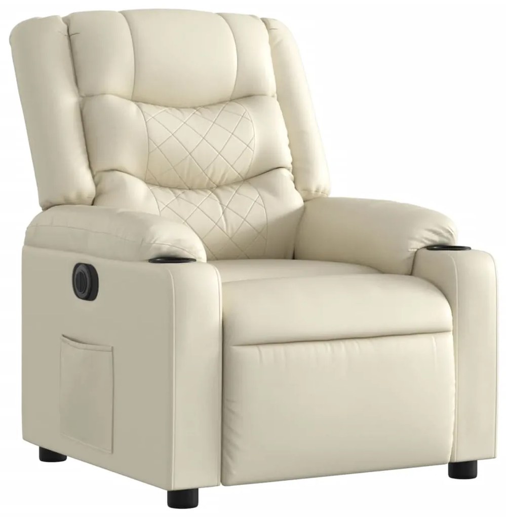 Poltrona reclinável elétrica couro artificial cor creme