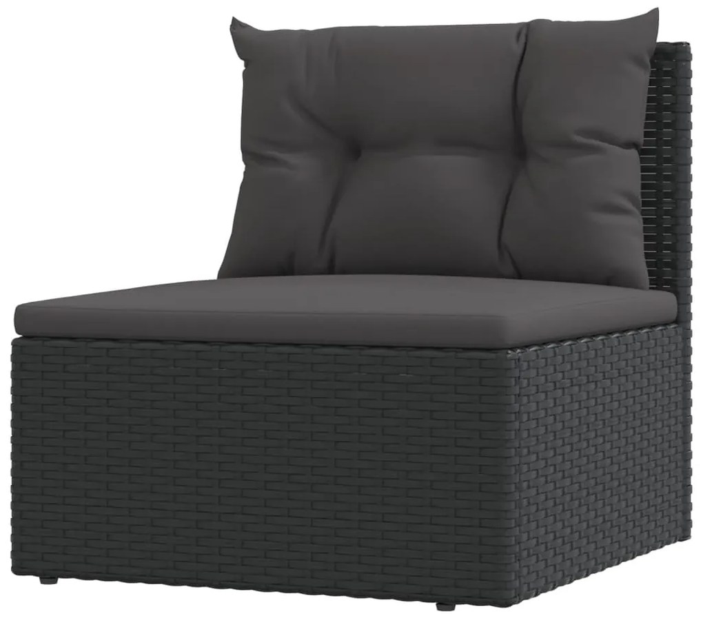 7 pcs conjunto lounge de jardim c/ almofadões vime PE preto