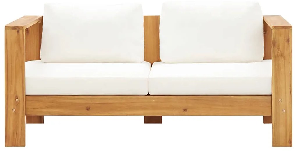 Sofá de jardim c/ almofadão 140 cm acácia maciça branco creme