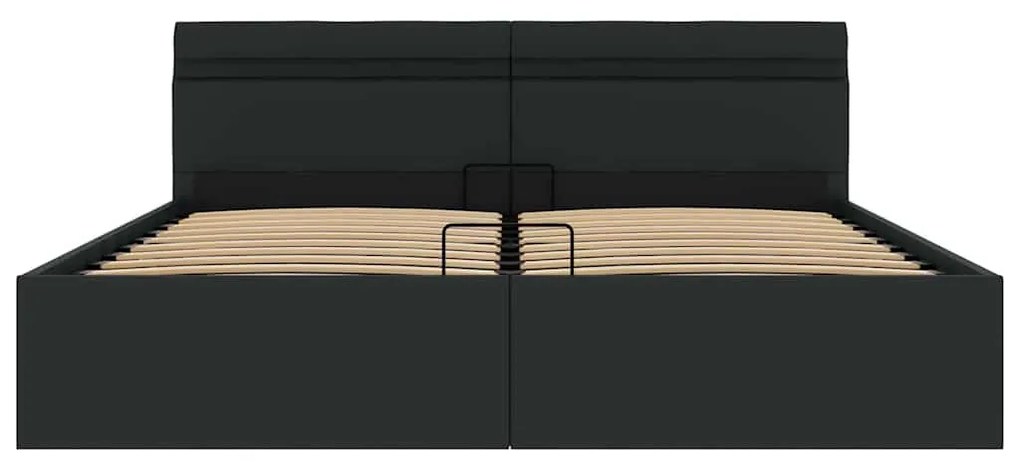 Cama hidráulica LED c/ arrumação 160x200cm couro artifi. preto