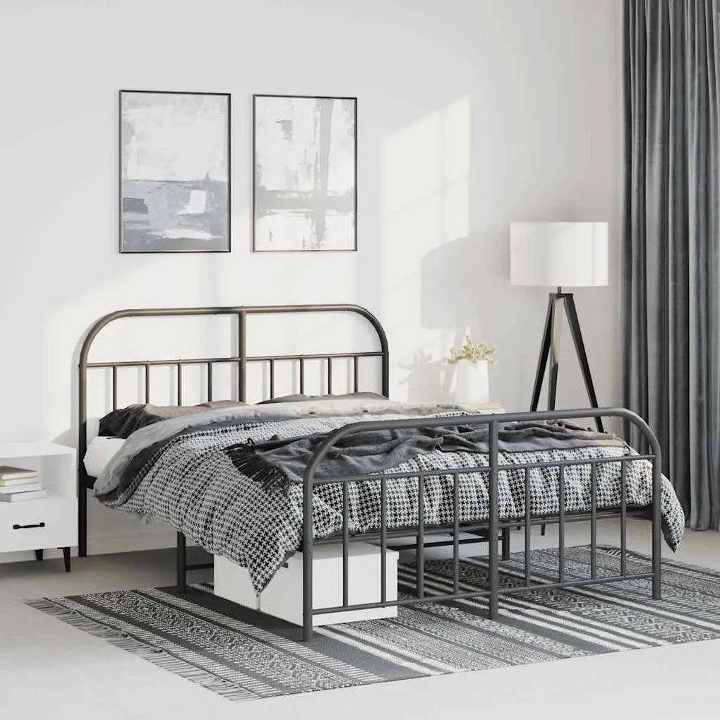 Estrutura de cama com cabeceira e pés 135x190 cm metal preto