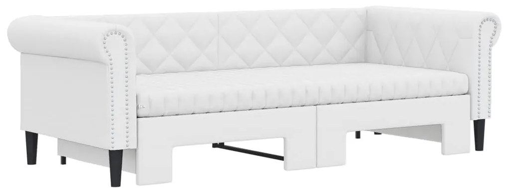 Sofá-cama com gavetão e colchões 90x200 cm artificial branco